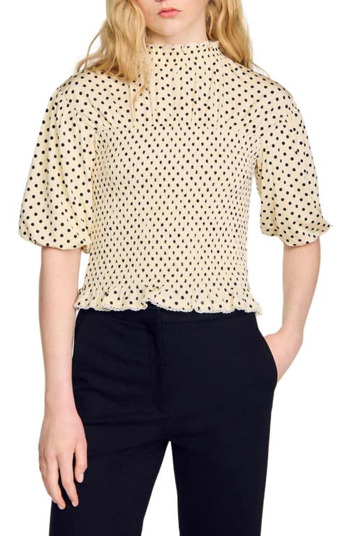 Shop Sandro Polka Dot T-shirt In Ecru/black