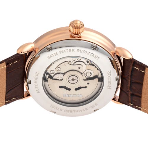 Heritor Automatic Men's Black / Rose Gold Mattias Semi-skeleton Leather-band Watch With Date - Black, Rose Gold In Rose Gold/black