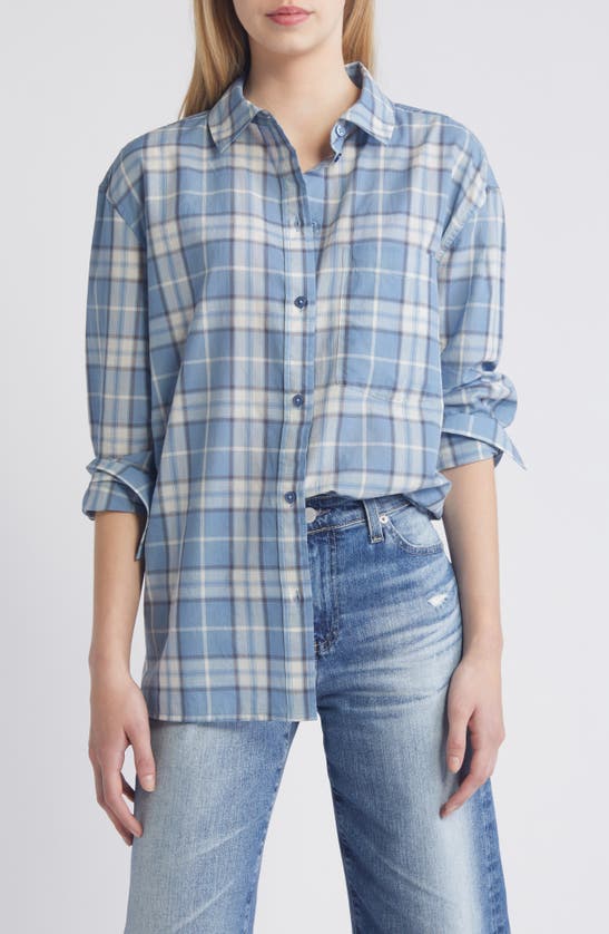 Shop Treasure & Bond Casual Button-up Shirt In Blue Stacy Plaid