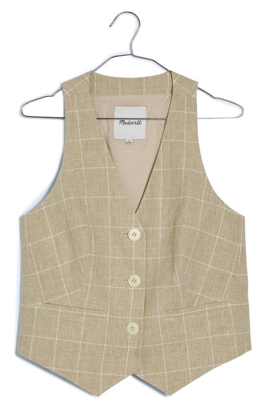 Shop Madewell Glen Plaid Linen & Cotton Cutaway Vest Top In Sesame Maeve Glen Plaid