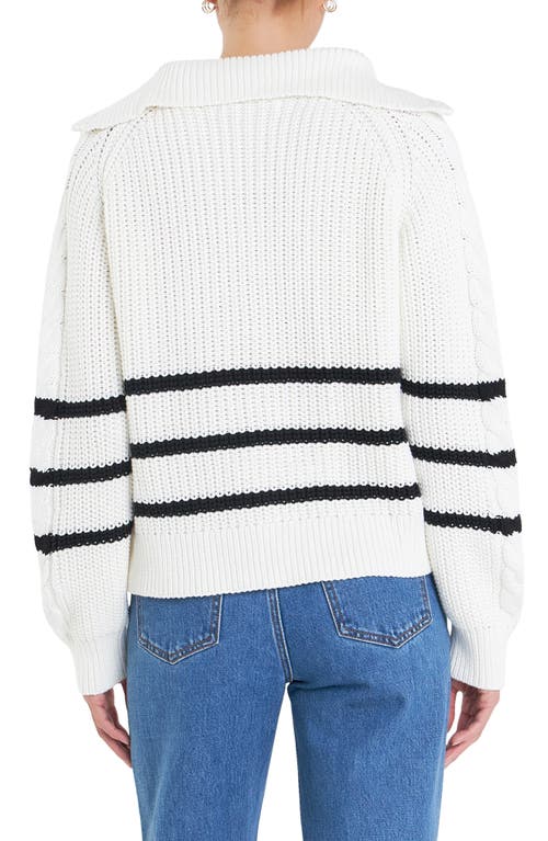 English Factory Stripe Half-zip Sweater In White/black