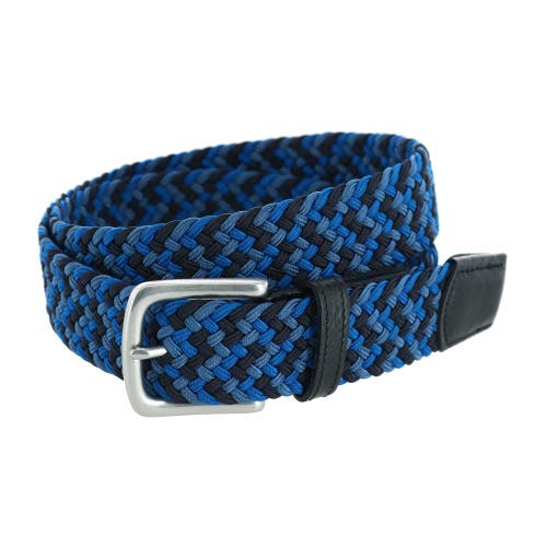 Shop Trafalgar Chandler Mixed Weave Stretch Belt In Blue Mix