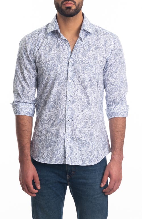 Jared Lang Trim Fit Floral Paisley Cotton Button-Up Shirt in White Paisley