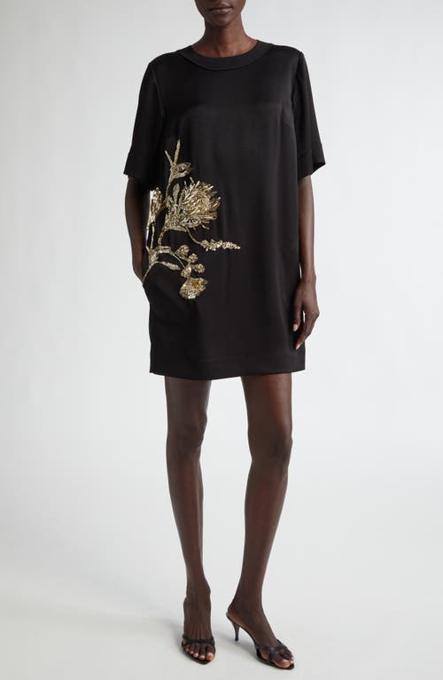 Shop Jason Wu Collection Embellished Hammered Satin Shift Minidress In Black