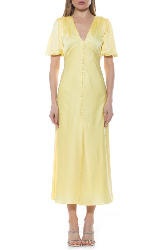 Alexia Admor Lorelei V-neck Bubble Sleeve Midi Dress In Yellow