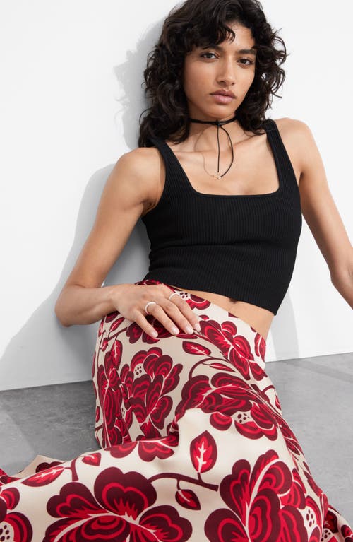 Shop & Other Stories Floral Satin Maxi Skirt In Red Aop