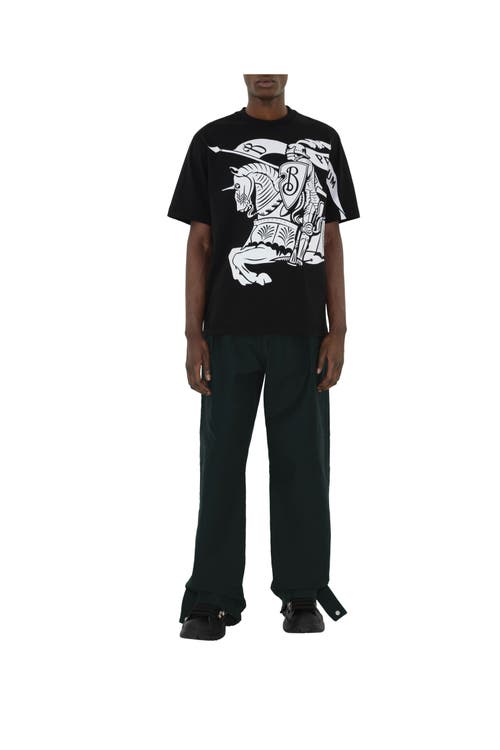 Burberry Black T-shirt With Contrasting Equestrian Knight Print In Cotton Man In Black