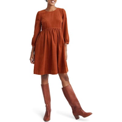 Madewell Corduroy Puff Sleeve Minidress, Red