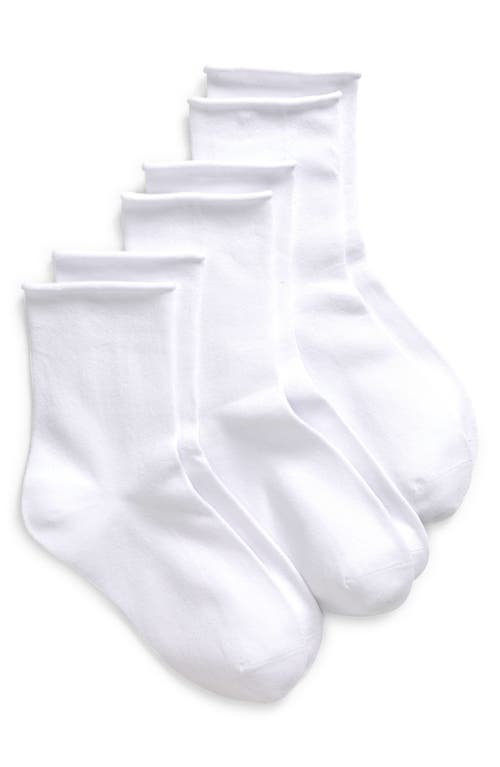 Nordstrom 3-Pack Roll Top Crew Socks in White at Nordstrom, Size 9