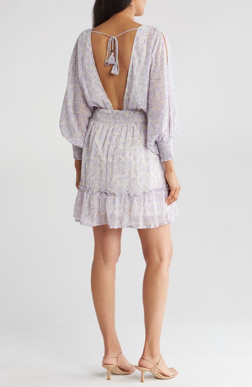 Shop Lovestitch V-neck Long Sleeve Minidress In Natural/lilac