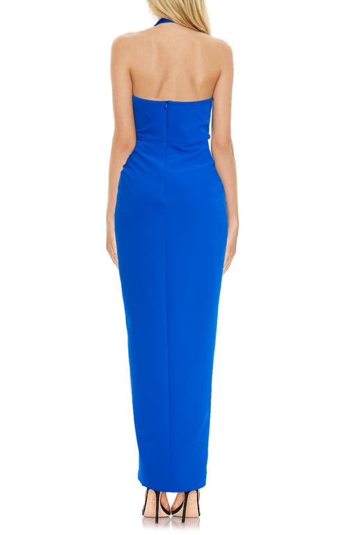 Shop Jewel Badgley Mischka Front Slit Halter Gown In Cobalt