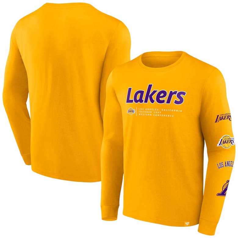 Shop Fanatics Branded Gold Los Angeles Lakers Baseline Long Sleeve T-shirt