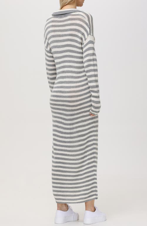 525 Raya Stripe Long Sleeve Polo Sweater Dress In Smoke Grey Multi
