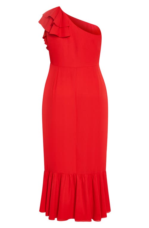 Shop City Chic Izabela One-shoulder Ruffle Maxi Dress In Tango Red