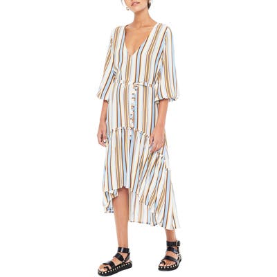 Faithfull The Brand Matilda Stripe High/low Peasant Dress, White