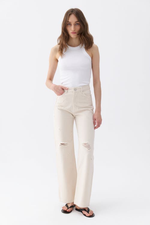 Shop Nocturne Ripped Wide Leg Jeans In Ivory