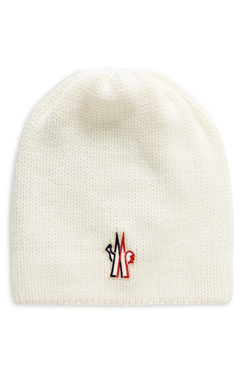 Moncler Grenoble Logo Patch Virgin Wool Beanie in White at Nordstrom
