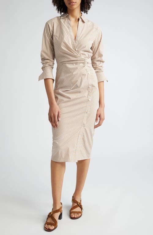 Veronica Beard Wright Stripe Long Sleeve Cotton Shirtdress In Acorn/white