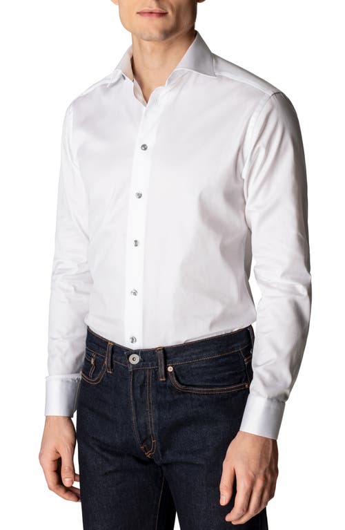 Eton Contemporary Fit Twill Dress Shirt in White/Grey at Nordstrom, Size 15