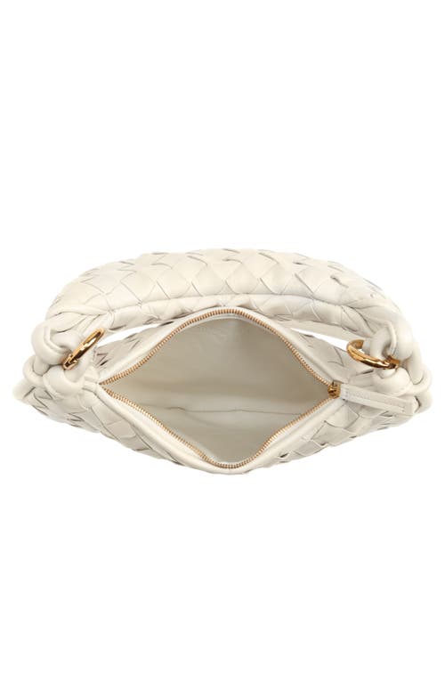 Shop Bottega Veneta Small Gemelli Intrecciato Leather Shoulder Bag In White/brass