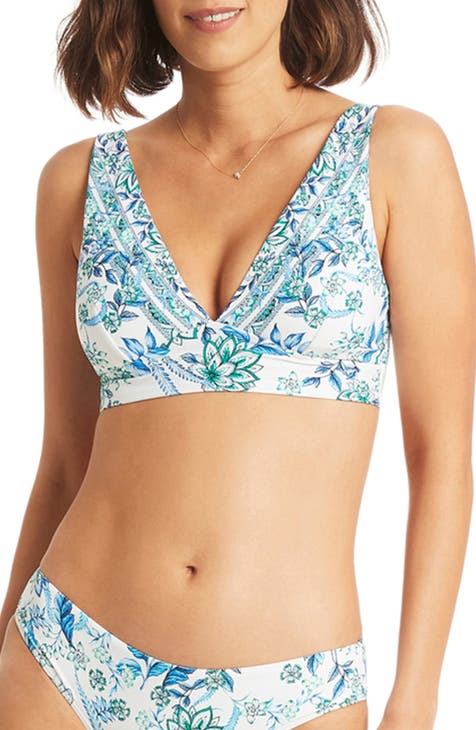 Seafolly Women's Banded Longline Triangle Bikini Top Swimsuit, Under The  Sea White, 2 : : Clothing, Shoes & Accessories