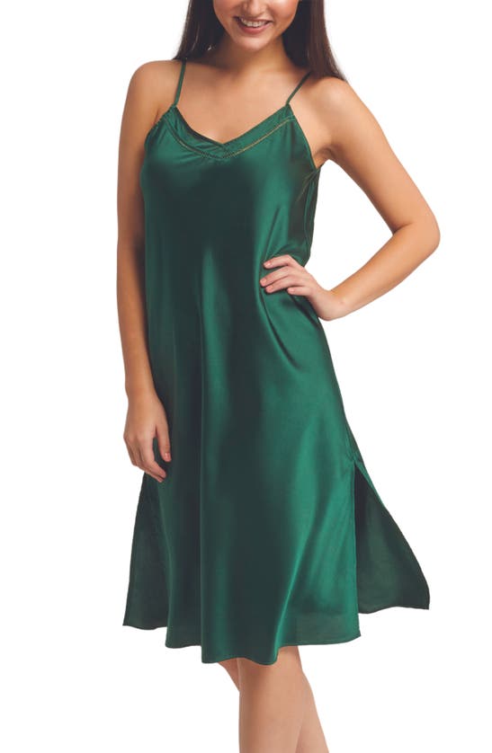 Shop Inej Magnolia Lounge Washable Stretch Silk Pocket Nightgown In Emerald Green