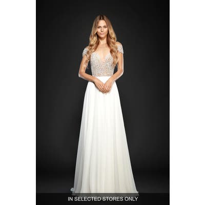 Hayley Paige Celine Embellished Illusion & Chiffon A-Line Gown