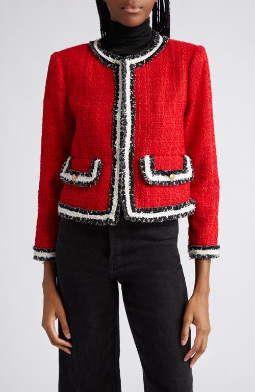 Alice + Olivia Landon Boxy Tweed Crop Jacket in Perfect Ruby/Black/White