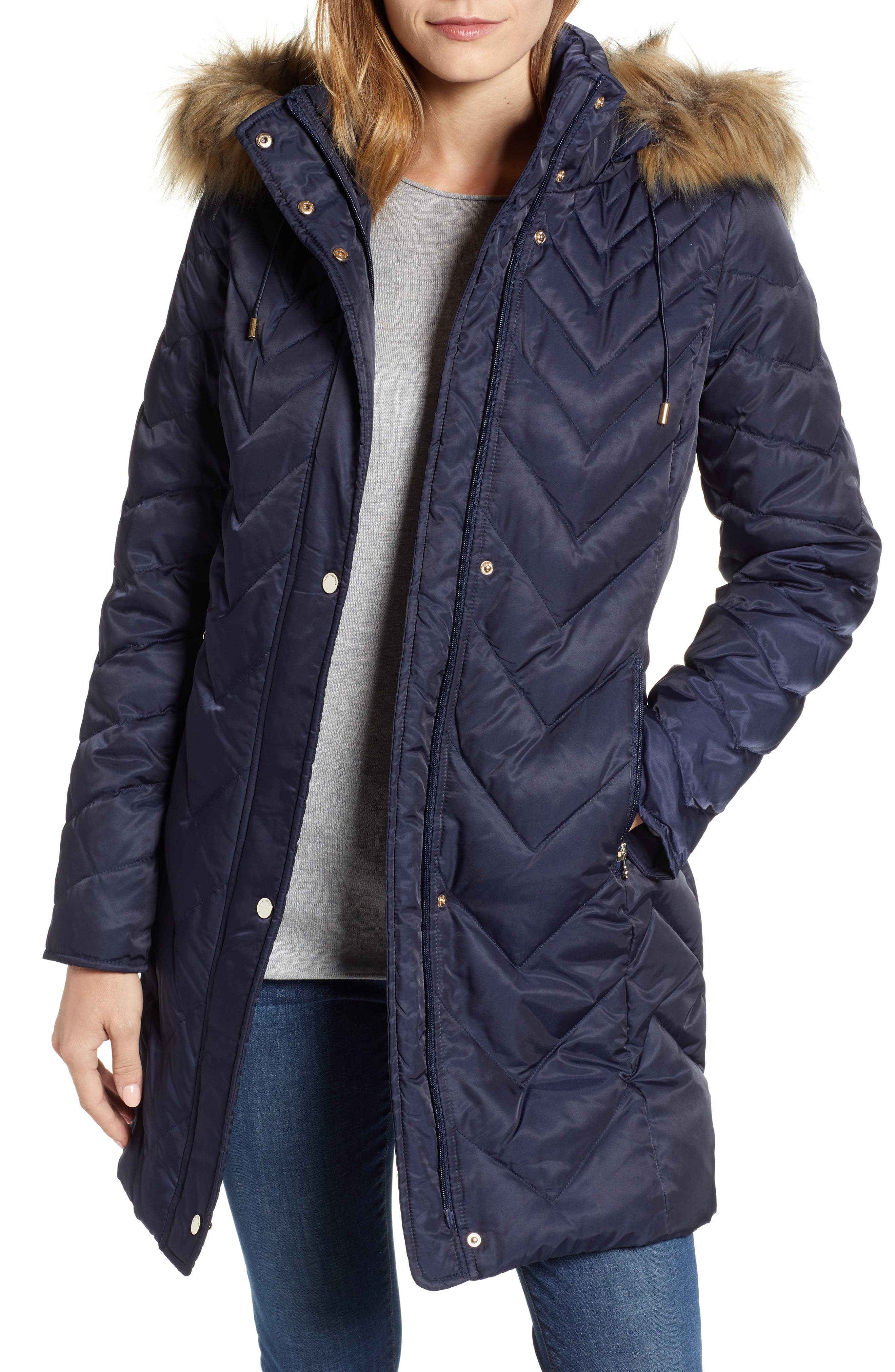 tahari stefani faux fur trim down puffer jacket