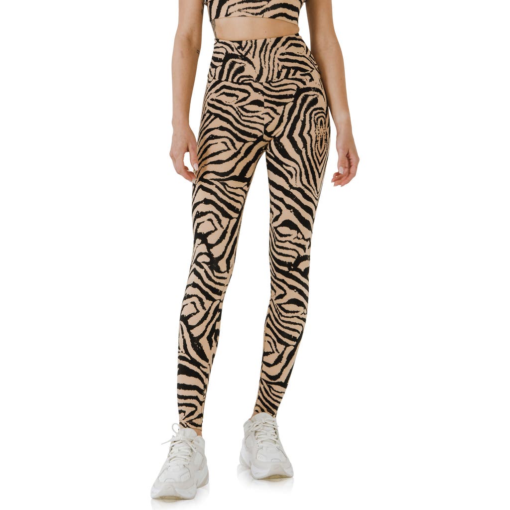 Grey Lab Animal Print High Waist Leggings In Beige/black
