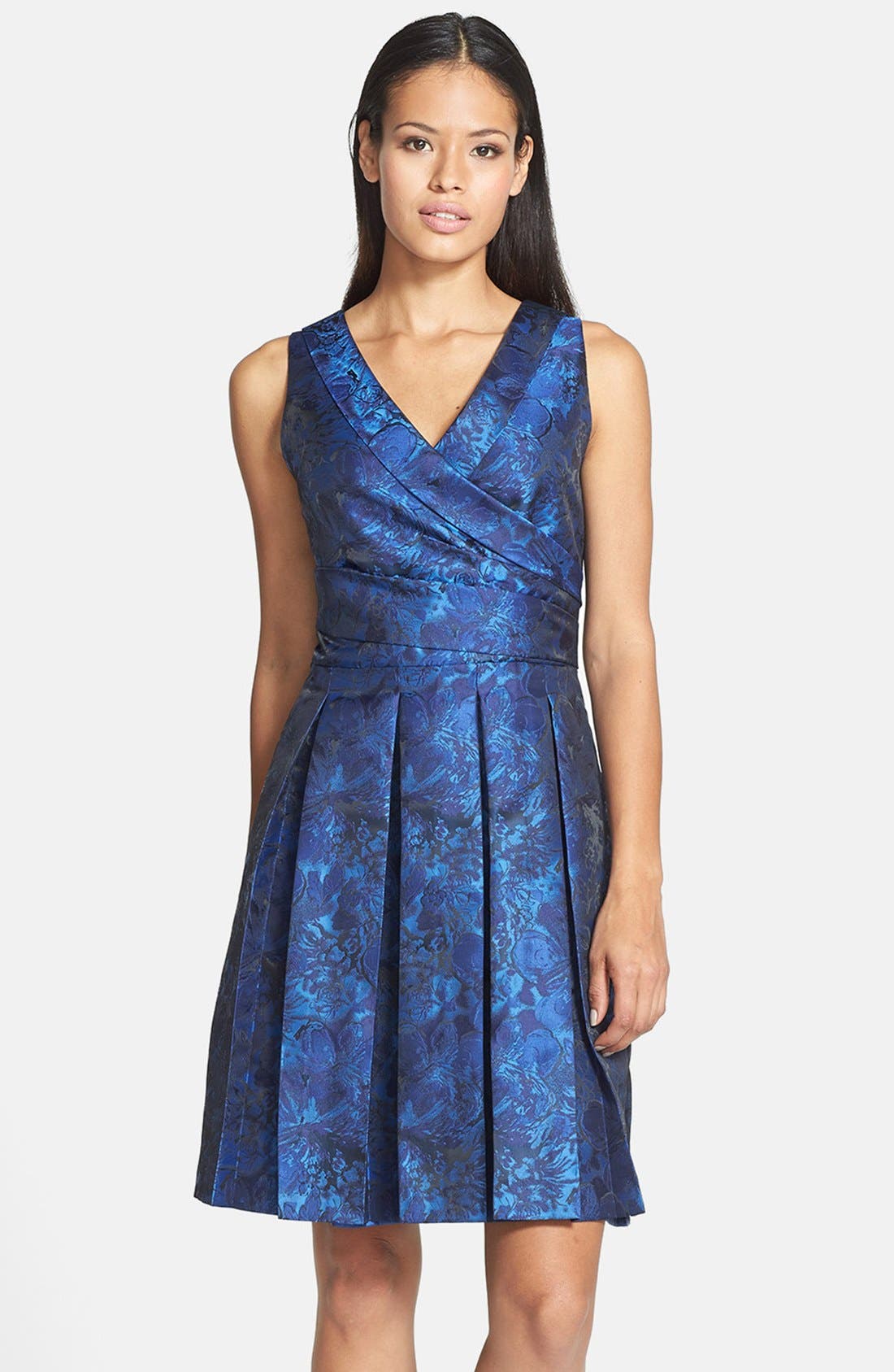 Tahari Pleat Jacquard Fit & Flare Dress Nordstrom