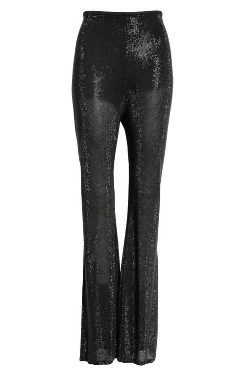 Crystal Embellished Sheer Knit Bootcut Pants in Black