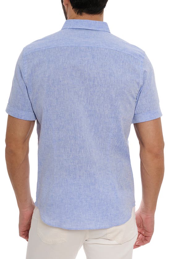 Shop Robert Graham Palmer Tailored Fit Short Sleeve Linen Blend Button-up Shirt In Blue