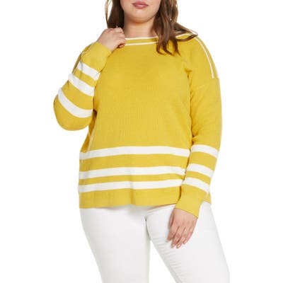 Plus Size Caslon Thermal Stitch Boat Neck Sweater, Yellow