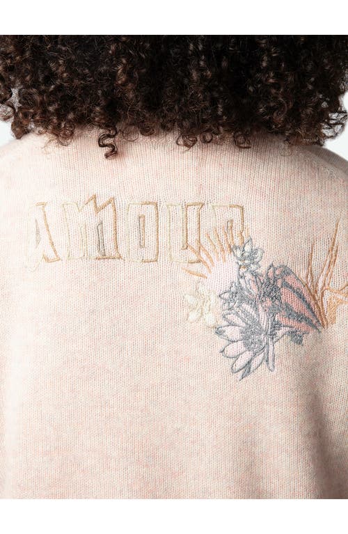 Shop Zadig & Voltaire Markus Concert Embroidered Cashmere Crewneck Sweater In Sweet