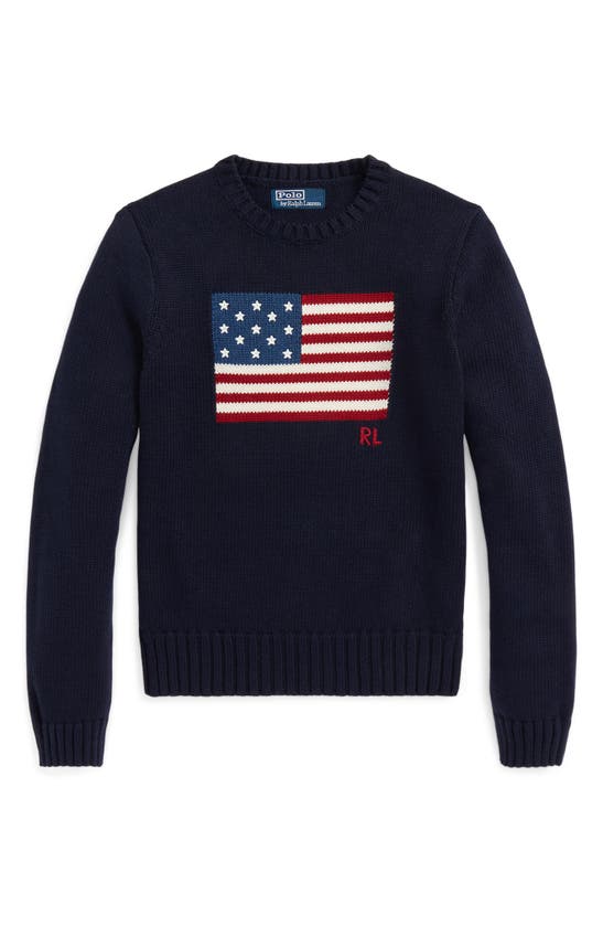 Shop Polo Ralph Lauren Flag Crewneck Sweater In Navy