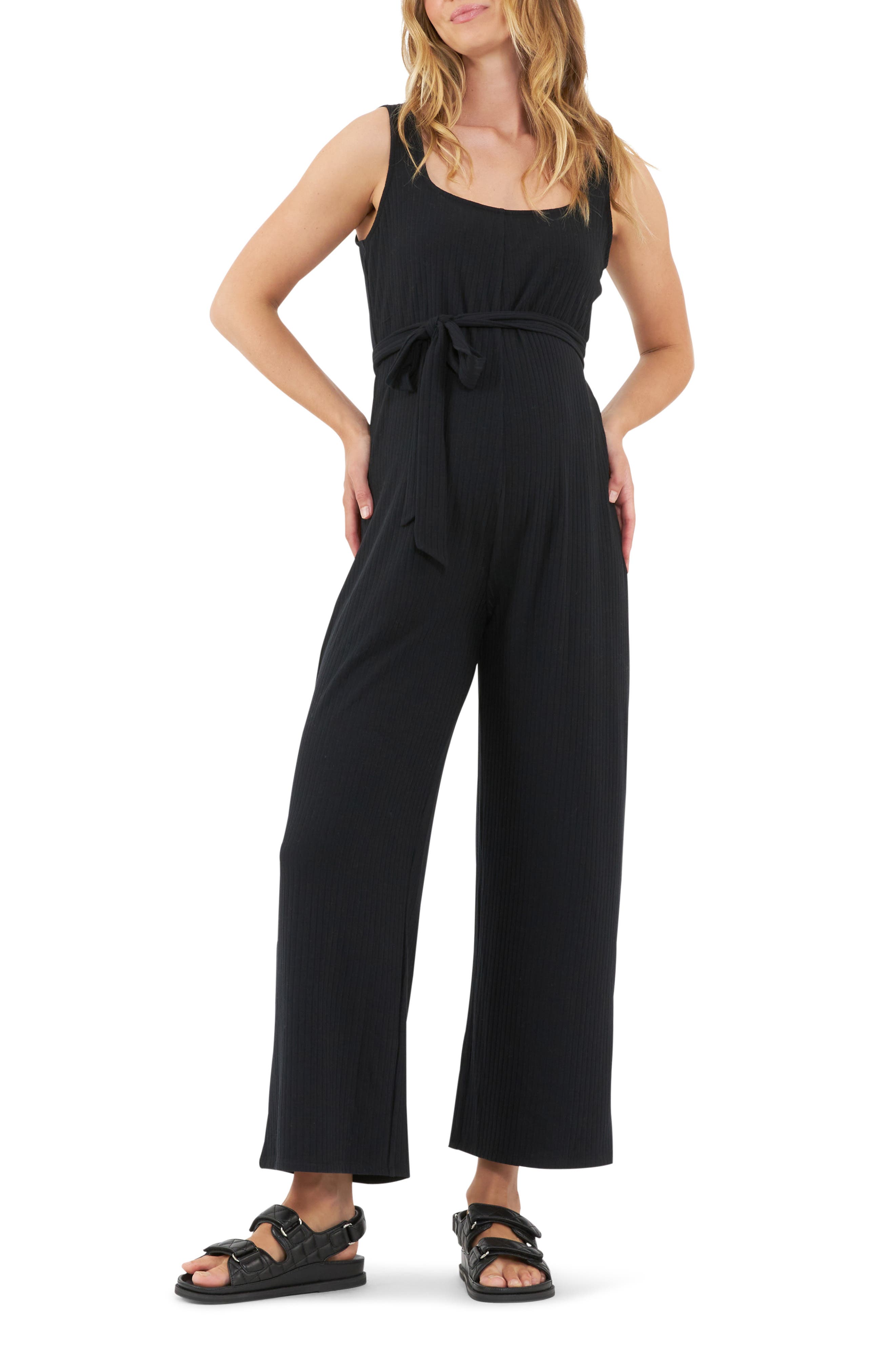 Ripe Maternity Bobby Rib Maternity Jumpsuit in Black 
