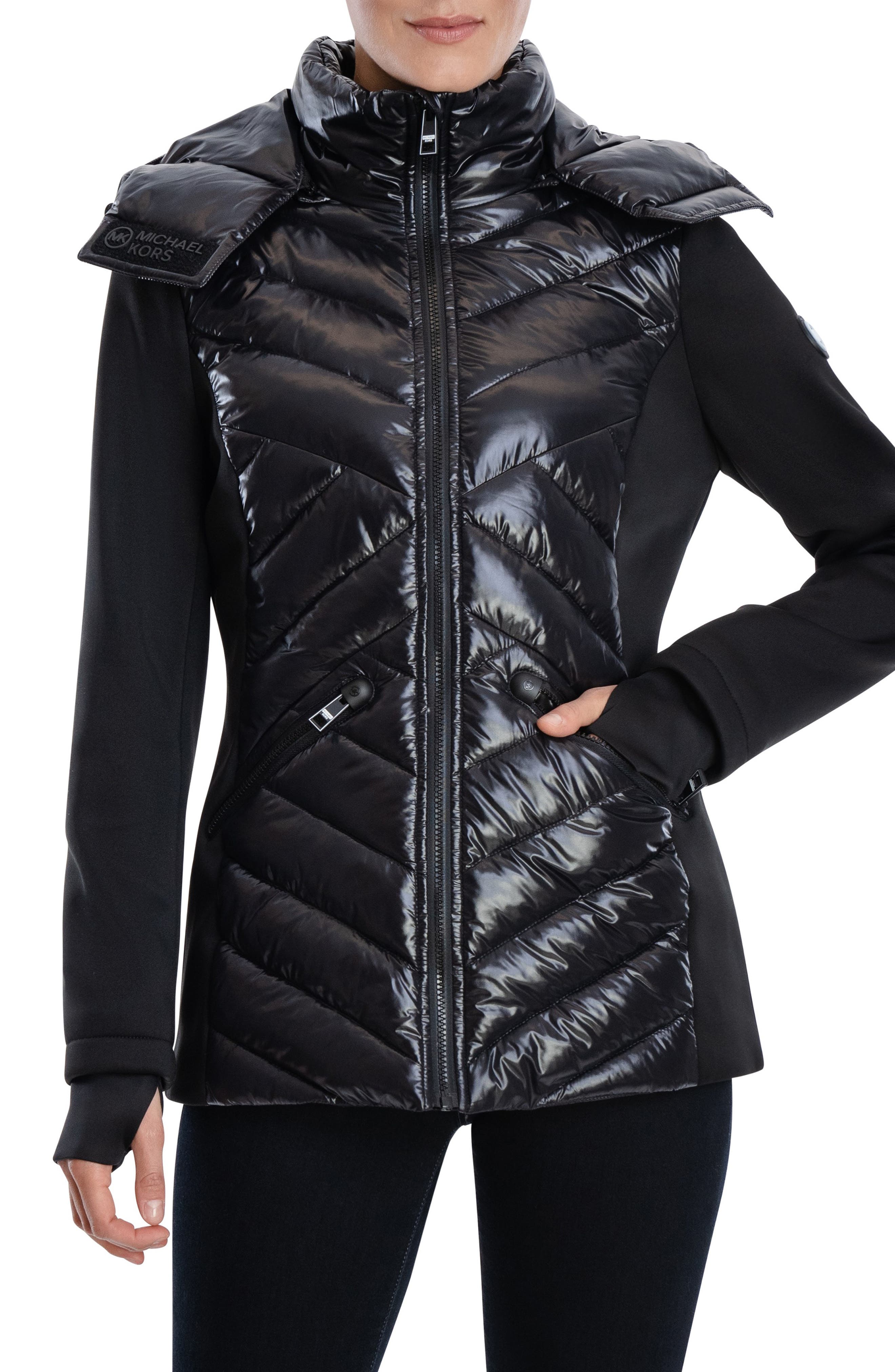 michael kors mixed media hooded puffer coat