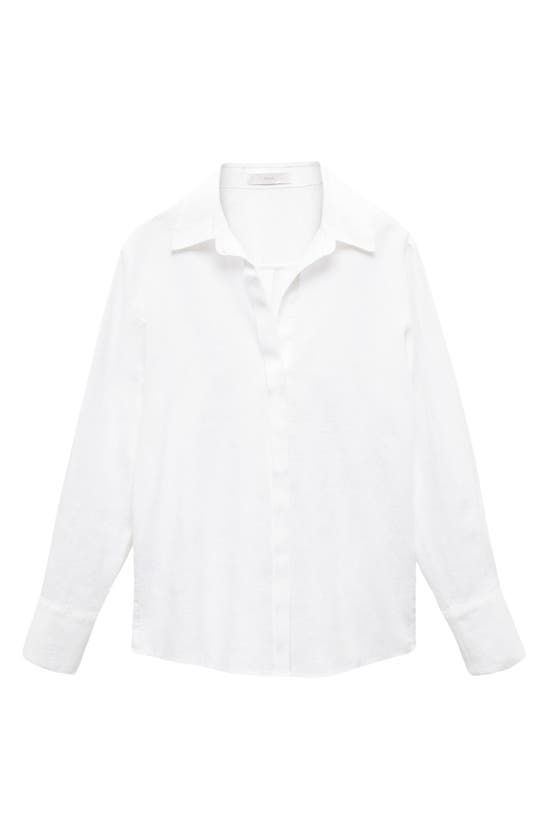 Shop Mango Button-up Linen Shirt In White