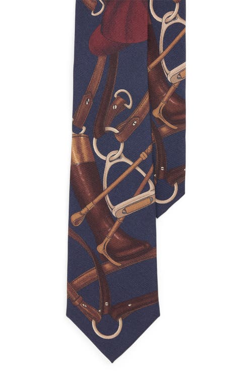 Ralph Lauren Purple Label Equestrian Print Silk Twill Tie In Blue