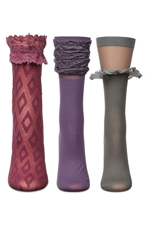 Memoi Assorted 3-pack Crew Socks In Black-red
