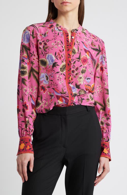 Kobi Halperin Fionna Floral Silk Button-up Shirt In Pink Multi