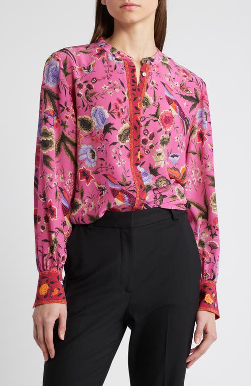 KOBI HALPERIN Fionna Floral Silk Button-Up Shirt in Pink Multi 