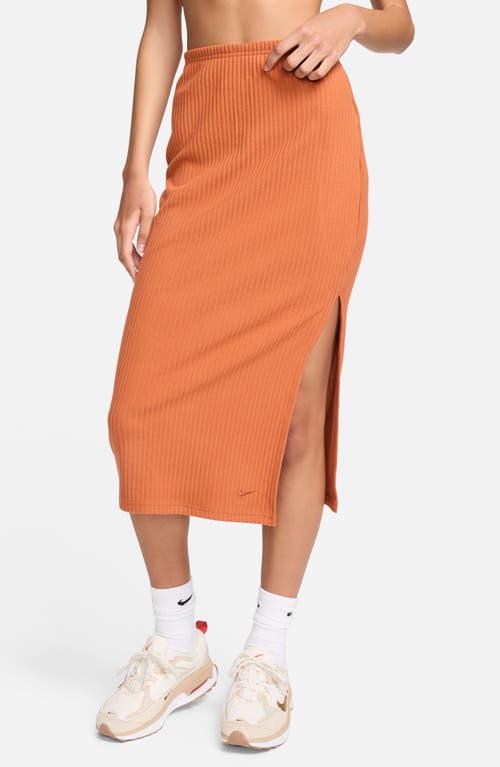 Shop Nike Side Slit Rib Midi Skirt In Burnt Sunrise/burnt Sunrise