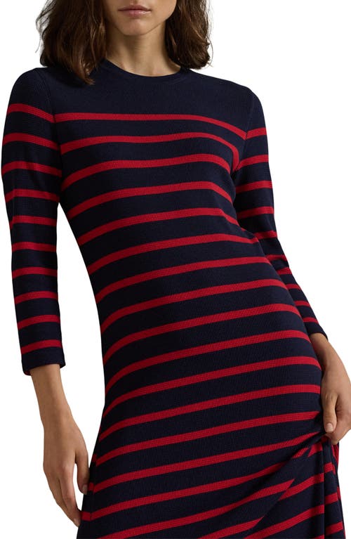 Shop Polo Ralph Lauren Stripe Waffle Stitch Maxi Sweater Dress In Hunter Navy/polo Sport Red