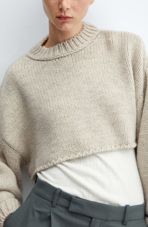 Mango Crewneck Crop Sweater In Light/pastel Grey