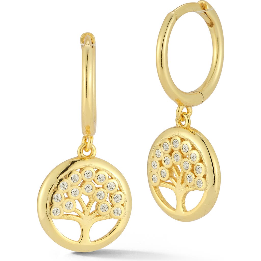 Glaze Jewelry 14k Gold Plate Sterling Silver Cz Tree Of Life Dangle Hoop Earrings