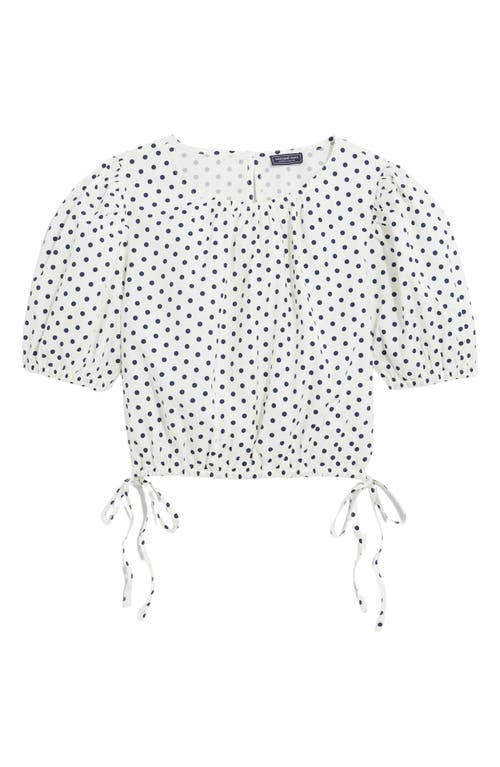 Shop Vineyard Vines Resort Puff Sleeve Stretch Cotton Crop Top In Polka Dot-white/navy