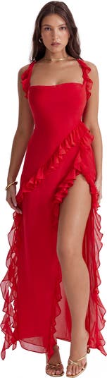 HOUSE OF CB Ariela Ruffle Side Slit Gown | Nordstrom