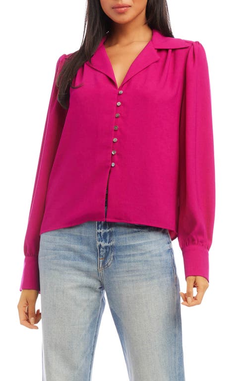 Long Sleeve Crepe Button-Up Blouse in Hot Pink